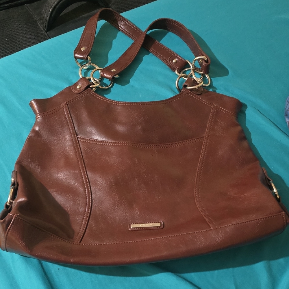 Nine West Brown Leather Shoulder Bag with Silver Hardware